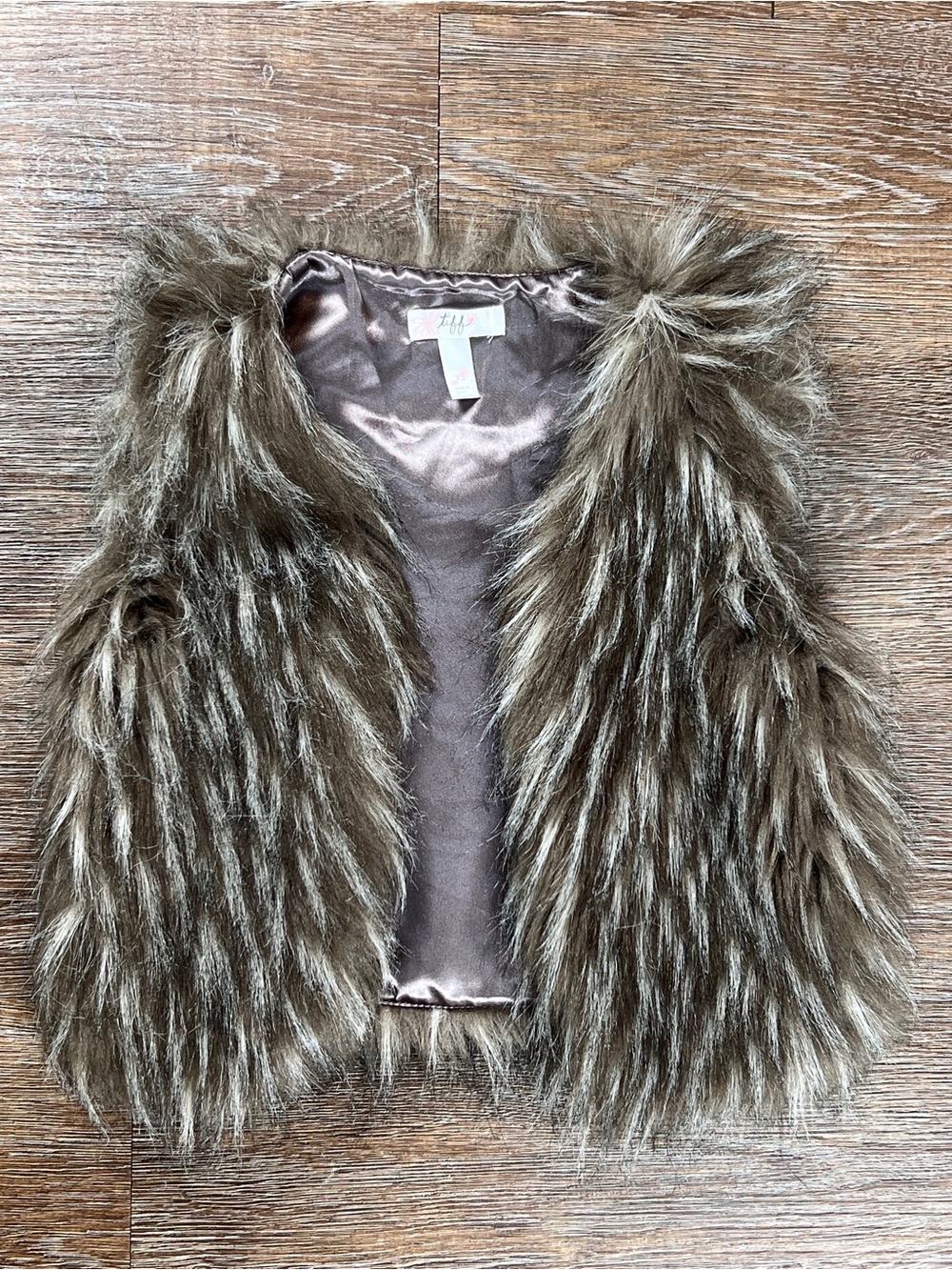 Tiff Girls Faux Fur Vest Brown Satin Lined | Size: XS